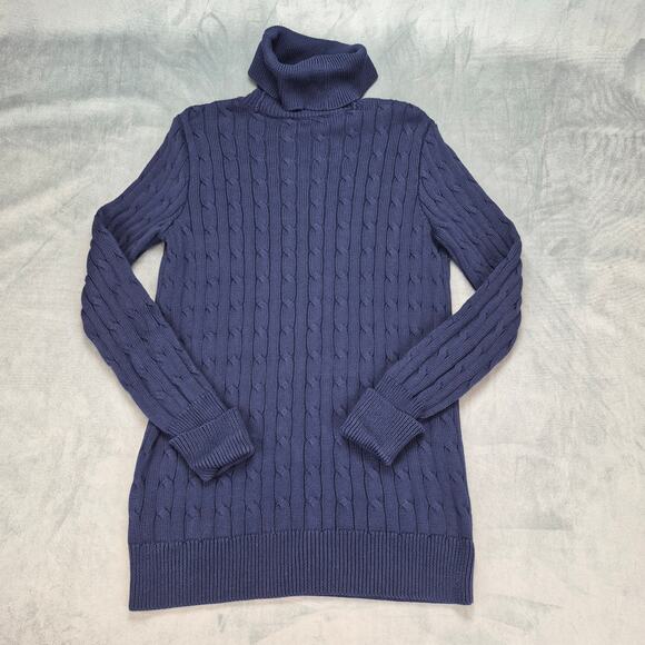 Ralph Lauren Sport Navy Cable Knit Women's Turtleneck Sweater Dress Red Pony L - Picture 4 of 7